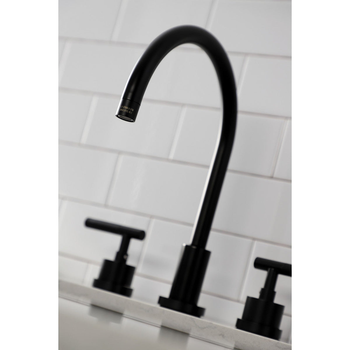 Kaiser Double-Handle Widespread Kitchen Faucet with Brass Sprayer in Matte Black