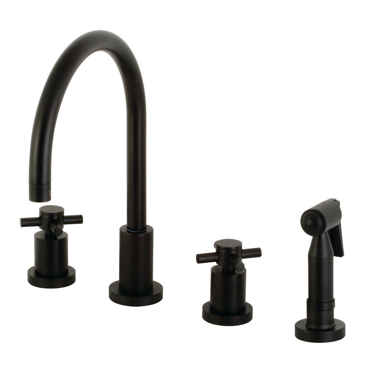 Concord Double-Handle Widespread Kitchen Faucet with Brass Sprayer in Matte Black