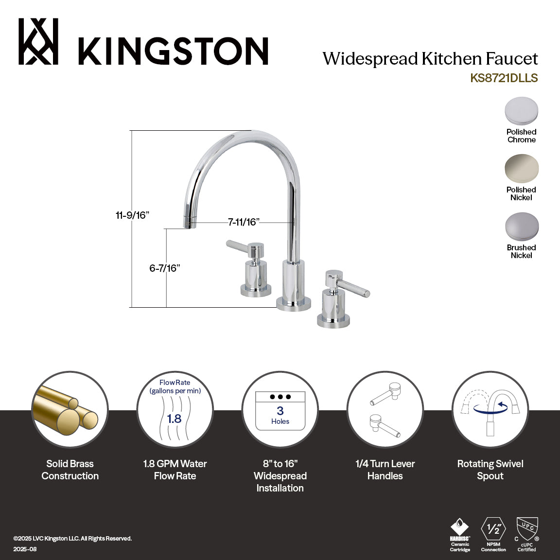Concord Double-Handle Widespread Kitchen Faucet in Polished Nickel