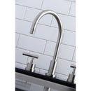 Kingston Brass Manhattan Double-Handle Widespread Kitchen Faucet with Brass Sprayer, Brushed Nickel (KS8728CMLBS)