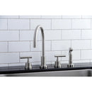 Kingston Brass Manhattan Double-Handle Widespread Kitchen Faucet with Brass Sprayer, Brushed Nickel (KS8728CMLBS)
