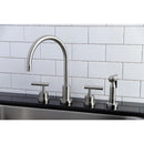 Kingston Brass Manhattan Double-Handle Widespread Kitchen Faucet with Brass Sprayer, Brushed Nickel (KS8728CMLBS)