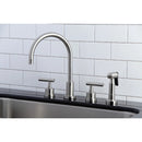 Kingston Brass Manhattan Double-Handle Widespread Kitchen Faucet with Brass Sprayer, Brushed Nickel (KS8728CMLBS)
