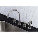 Kingston Brass Manhattan Double-Handle Widespread Kitchen Faucet with Brass Sprayer, Brushed Nickel (KS8728CMLBS)