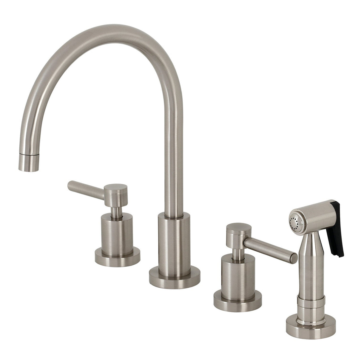 Concord Double-Handle Widespread Kitchen Faucet with Brass Sprayer in Brushed Nickel