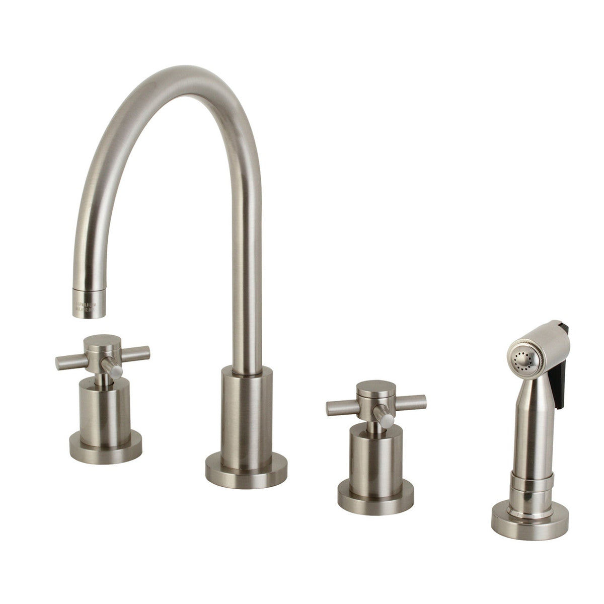Concord Double-Handle Widespread Kitchen Faucet with Brass Sprayer in Brushed Nickel