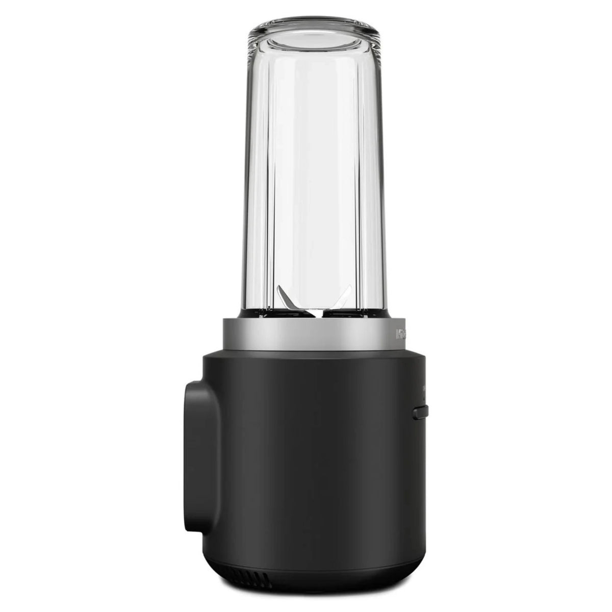 KitchenAid cordless personal blender with clear jar, black base, and side grip