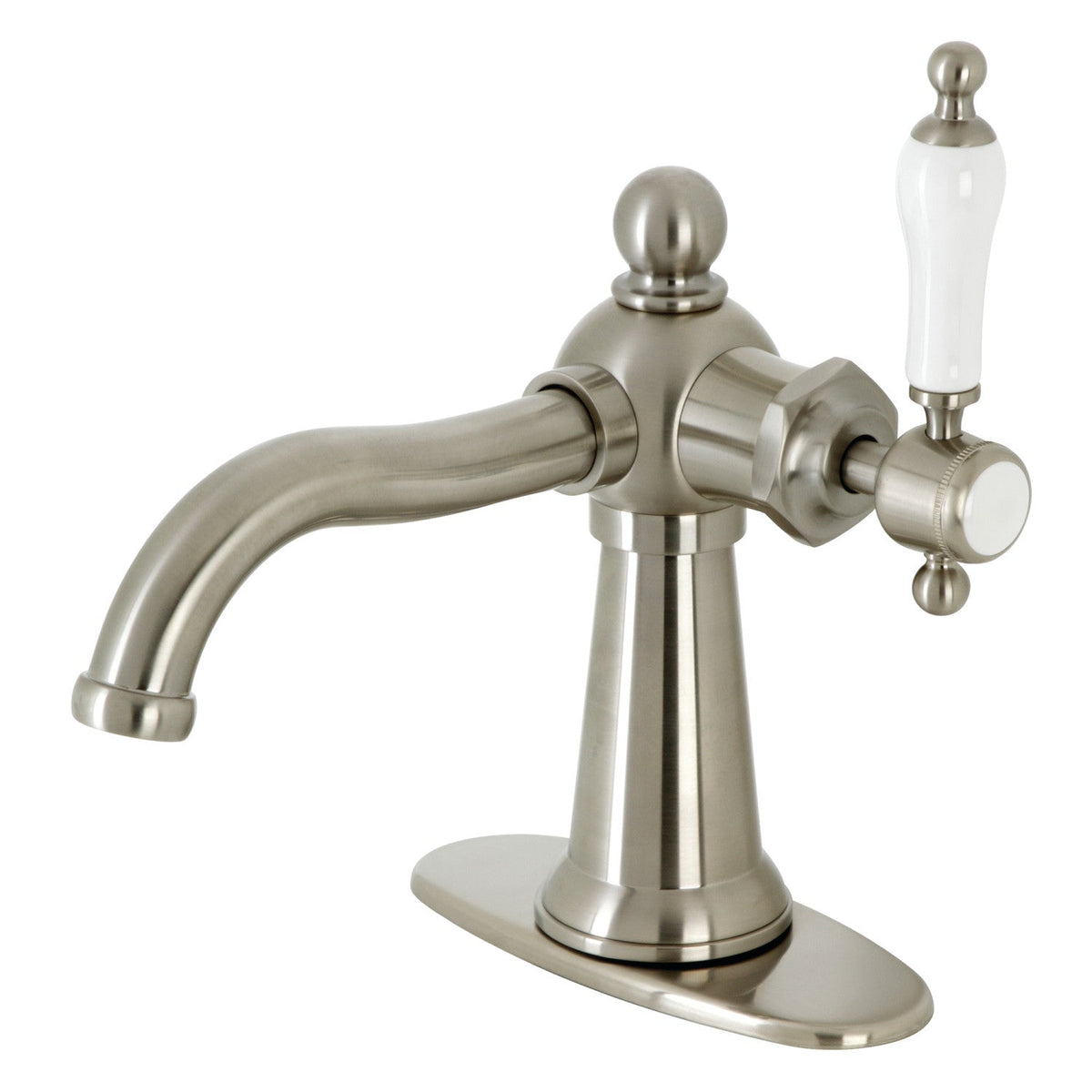 Nautical One-Handle Single-Hole Bathroom Faucet with Deck Plate and Push Pop-Up Drain in Brushed Nickel