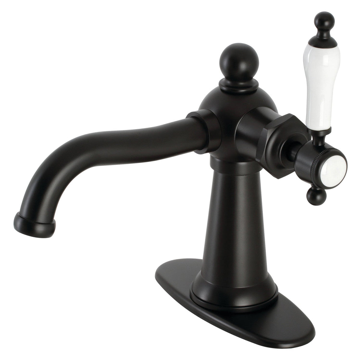 Nautical One-Handle Single-Hole Bathroom Faucet with Deck Plate and Push Pop-Up Drain in Matte Black