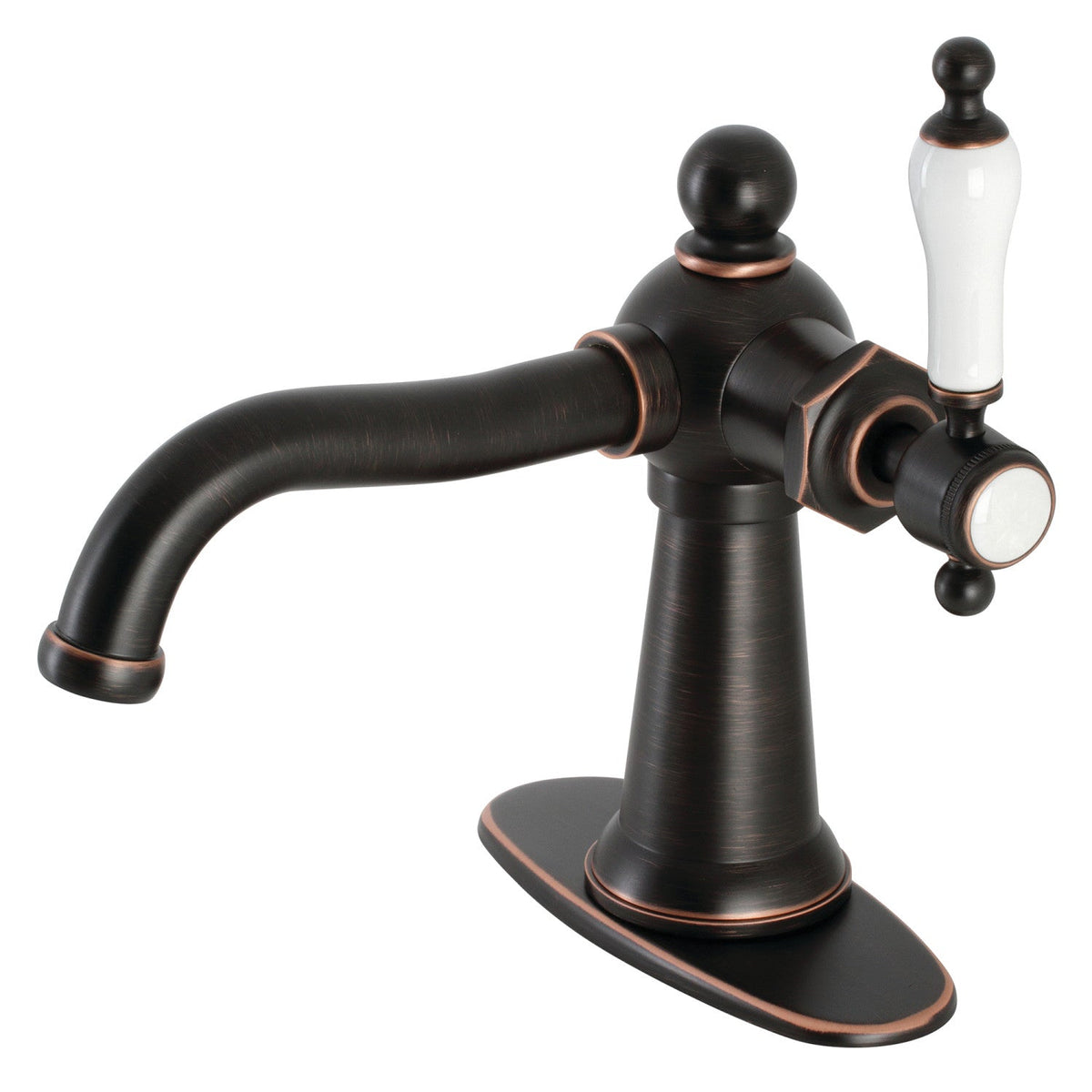 Nautical One-Handle Single-Hole Bathroom Faucet with Deck Plate and Push Pop-Up Drain in Naples Bronze