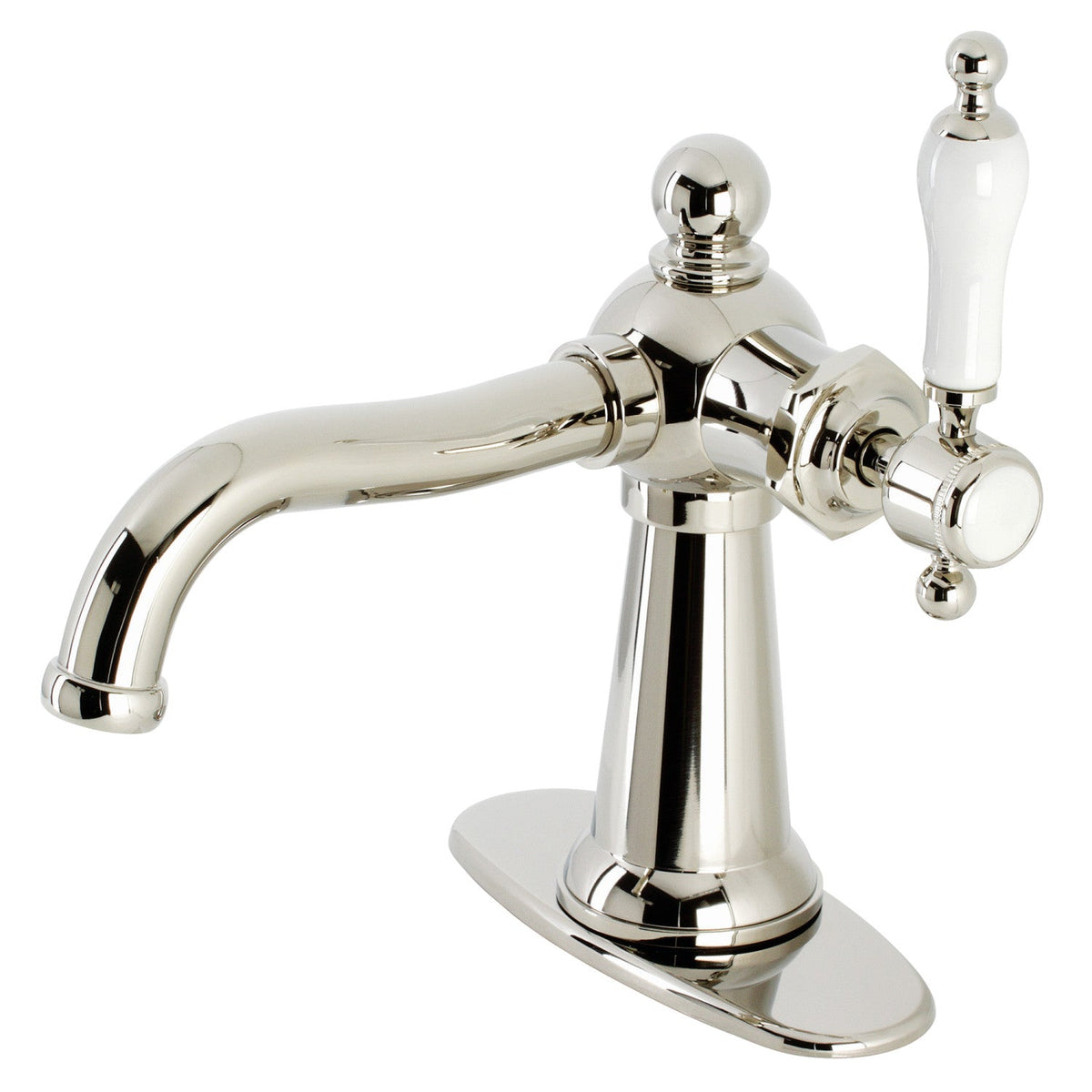 Nautical One-Handle Single-Hole Bathroom Faucet with Deck Plate and Push Pop-Up Drain in Polished Nickel