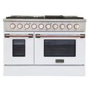 Kucht Signature 48-Inch Propane Gas Range with Convection Oven in White with White Knob & Rose Gold H&le (KNG481/LP-W-ROSE)
