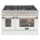 Kucht Signature 48-Inch Propane Gas Range with Convection Oven in White with White Knob & Rose Gold H&le (KNG481/LP-W-ROSE)