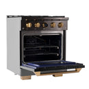 Kucht 2-Piece Appliance Package - 30-Inch Propane Gas Range with 4.2 Cu. Ft. Oven & Wall Mount Range Hood in Dark Titanium Stainless Steel with Gold Accents