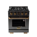 Kucht 2-Piece Appliance Package - 30-Inch Propane Gas Range with 4.2 Cu. Ft. Oven & Wall Mount Range Hood in Dark Titanium Stainless Steel with Gold Accents