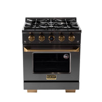 Kucht Horus 30-Inch Dual Fuel Range in Propane Gas with  4.2 cu. ft. Electric Oven & 4 Gas Burners in Dark Titanium Stainless Steel with Digital Thermostat (KXD30/LP)