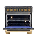 Kucht Horus 36-Inch Dual Fuel Range in Propane Gas with  5.2 cu. ft. Electric Oven & 6 Gas Burners in Dark Titanium Stainless Steel with Digital Thermostat (KXD36/LP)