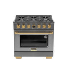 Kucht Horus 36-Inch Dual Fuel Range in Propane Gas with  5.2 cu. ft. Electric Oven & 6 Gas Burners in Dark Titanium Stainless Steel with Digital Thermostat (KXD36/LP)