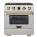 Kucht 2-Piece Appliance Package - 30-Inch Propane Gas Range with 4.2 Cu. Ft. Oven & Wall Mount Range Hood in Stainless Steel with Gold Accents