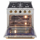 Kucht Horus 30-Inch Dual Fuel Range with 4.2 cu. ft. Electric Oven and 4 Gas Burners in Stainless Steel with Gold Accents and Digital Thermostat (KXP30-GL)