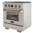 Kucht 2-Piece Appliance Package - 30-Inch Propane Gas Range with 4.2 Cu. Ft. Oven & Under Cabinet Range Hood in Stainless Steel with Gold Accents