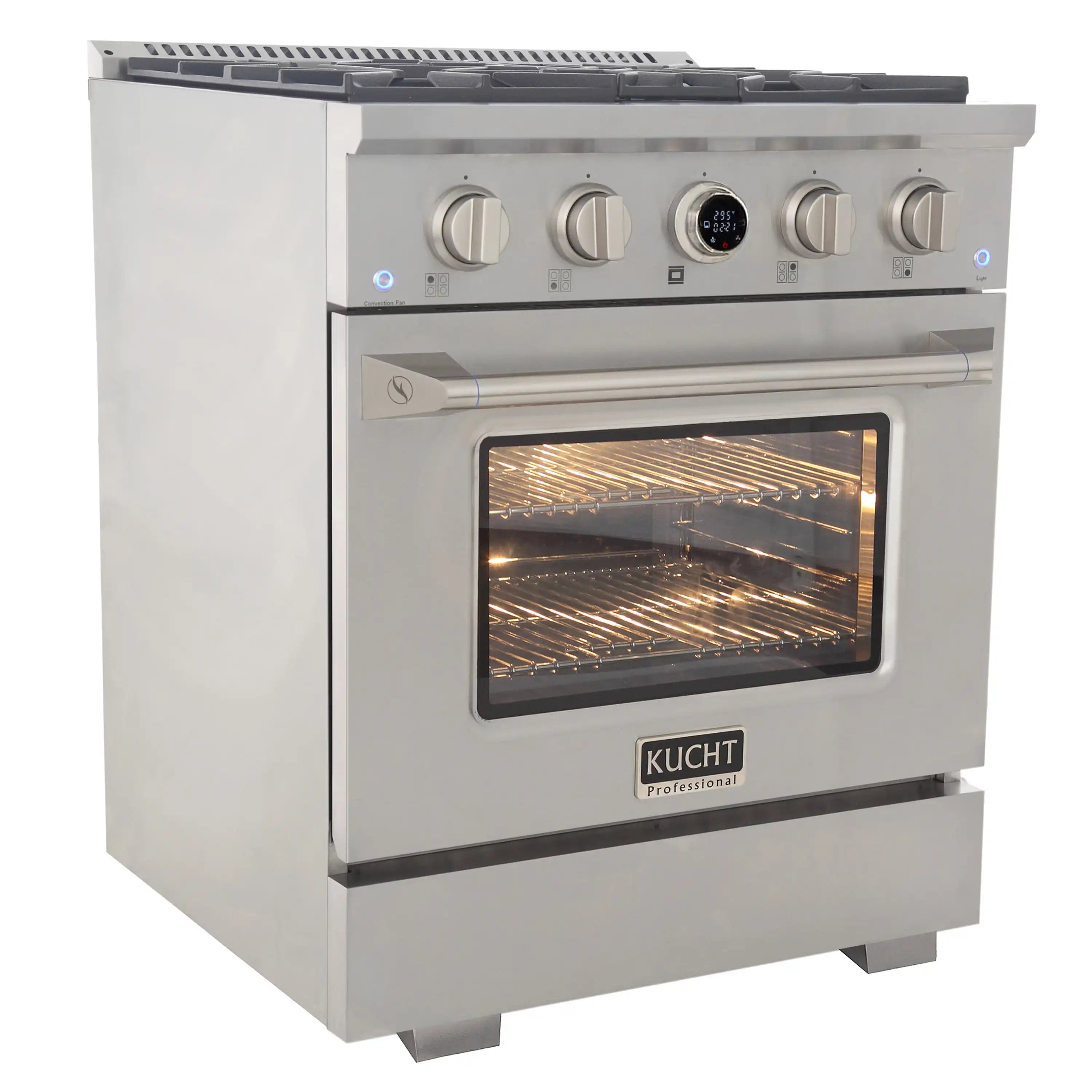 Stainless dual fuel range with oven door window and front control knob panel