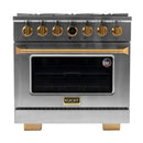 Kucht 2-Piece Appliance Package - 36-Inch Propane Gas Range with 5.2 Cu. Ft. Oven & Wall Mount Range Hood in Stainless Steel with Gold Accents