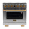 Kucht Horus 36-Inch Dual Fuel Range in Propane Gas with  5.2 cu. ft. Electric Oven & 6 Gas Burners in Stainless Steel with Gold Accents & Digital Thermostat (KXP36-GL/LP)