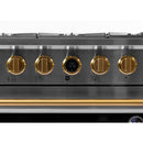 Kucht 2-Piece Appliance Package - 36-Inch Propane Gas Range with 5.2 Cu. Ft. Oven & Wall Mount Range Hood in Stainless Steel with Gold Accents