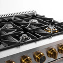 Kucht 2-Piece Appliance Package - 36-Inch Propane Gas Range with 5.2 Cu. Ft. Oven & Wall Mount Range Hood in Stainless Steel with Gold Accents