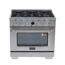 Kucht Horus 36-Inch Dual Fuel Range in Propane Gas with  5.2 cu. ft. Electric Oven & 6 Gas Burners in Stainless Steel with Digital Thermostat (KXP36-SS/LP)