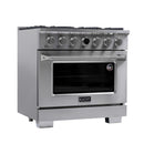 Kucht Horus 36-Inch Dual Fuel Range in Propane Gas with  5.2 cu. ft. Electric Oven & 6 Gas Burners in Stainless Steel with Digital Thermostat (KXP36-SS/LP)