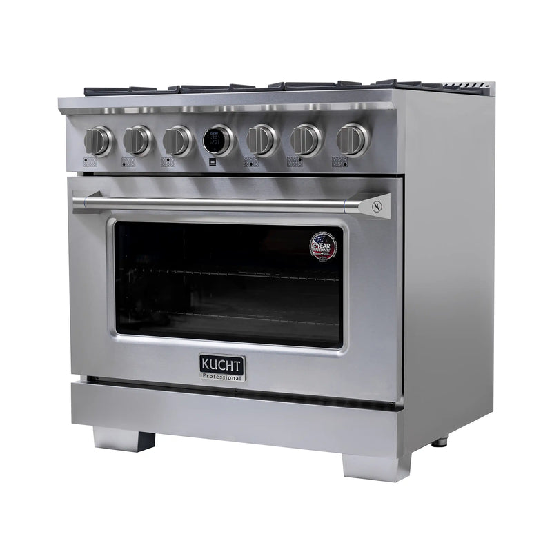 Kucht Horus 36-Inch Dual Fuel Range with 5.2 cu. ft. Electric Oven and 6 Gas Burners in Stainless Steel with Digital Thermostat (KXP36-SS)