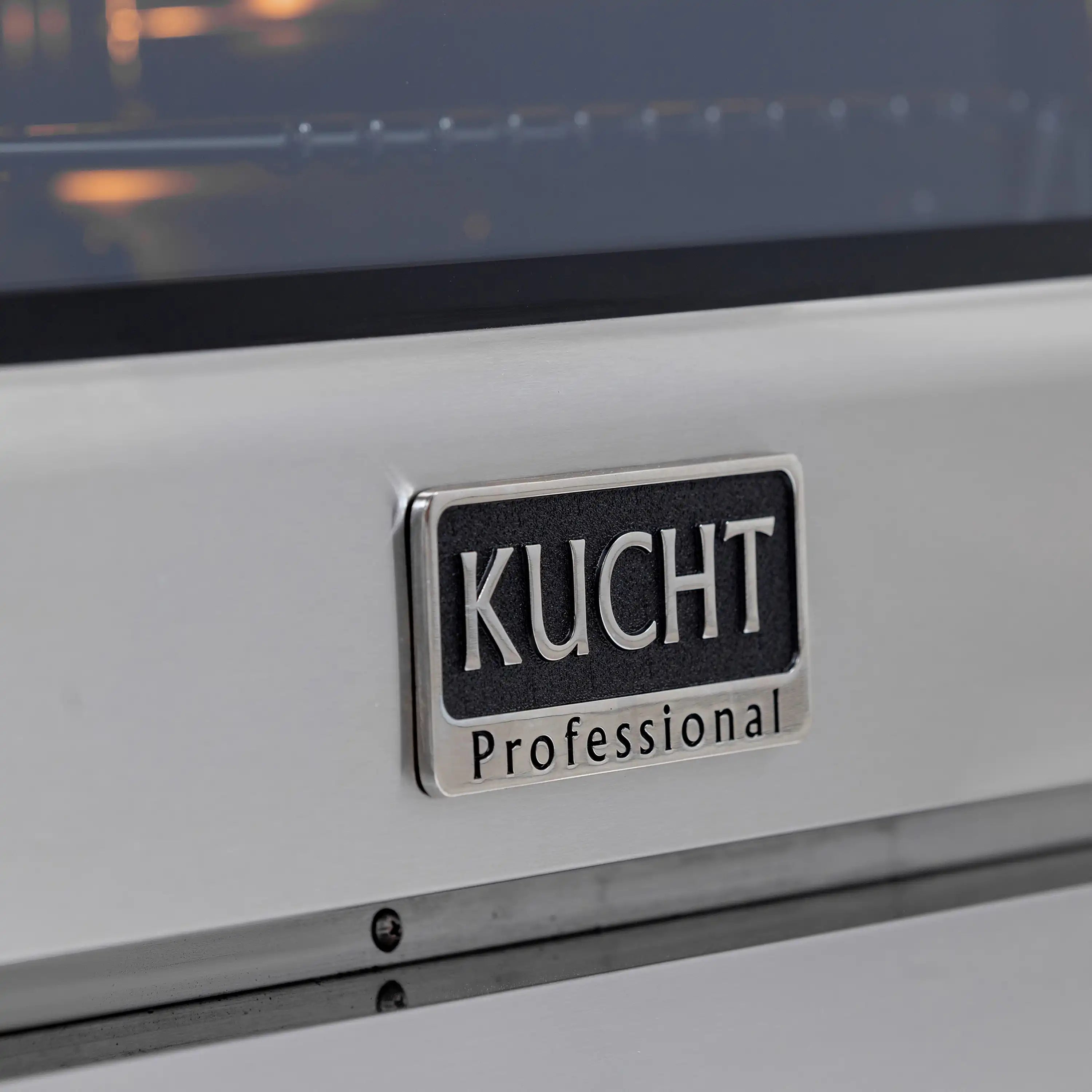 Kucht Professional logo badge on stainless oven door panel
