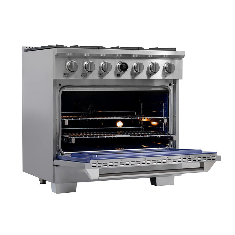Kucht Horus 36-Inch Dual Fuel Range with 5.2 cu. ft. Electric Oven and 6 Gas Burners in Stainless Steel with Digital Thermostat (KXP36-SS)