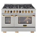 Kucht Horus 48-Inch Dual Fuel Range with 6.7 cu. ft. Electric Oven and 8 Gas Burners in Stainless Steel with Gold Accents and Digital Thermostat (KXP48-GL)