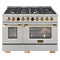 Kucht Horus 48-Inch Dual Fuel Range in Propane Gas with  6.7 cu. ft. Electric Oven & 8 Gas Burners in Stainless Steel with Gold Accents & Digital Thermostat (KXP48-GL/LP)