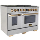 Kucht Horus 48-Inch Dual Fuel Range with 6.7 cu. ft. Electric Oven and 8 Gas Burners in Stainless Steel with Gold Accents and Digital Thermostat (KXP48-GL)