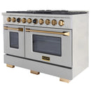 Kucht Horus 48-Inch Dual Fuel Range with 6.7 cu. ft. Electric Oven and 8 Gas Burners in Stainless Steel with Gold Accents and Digital Thermostat (KXP48-GL)