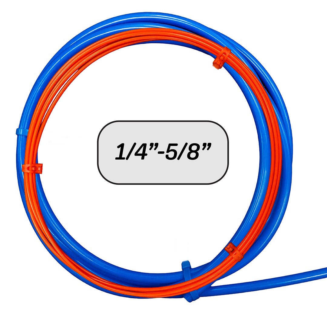 Coiled tubes in blue and orange, size 1/4"-5/8"