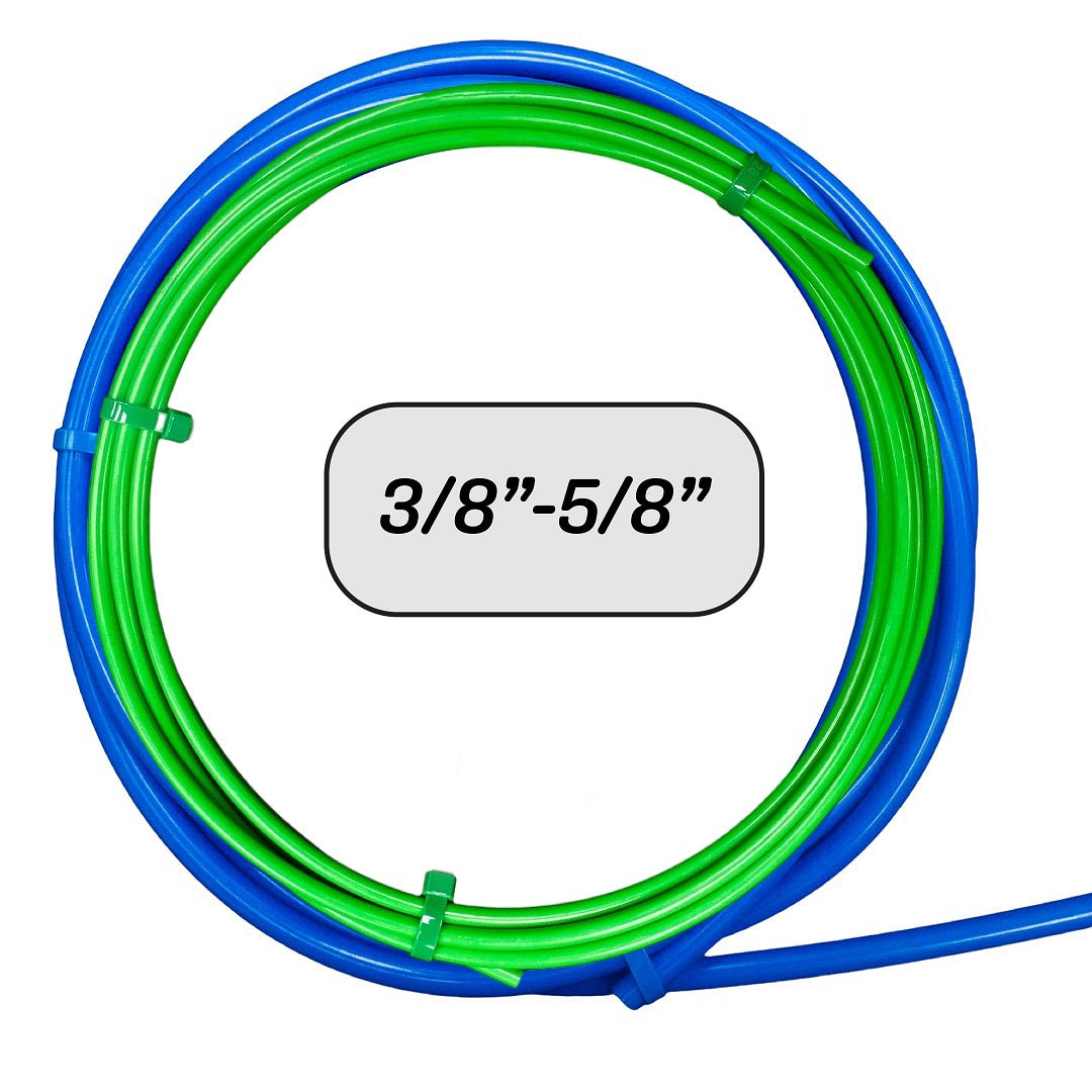 Coiled tubes in green and blue, size 3/8"-5/8"