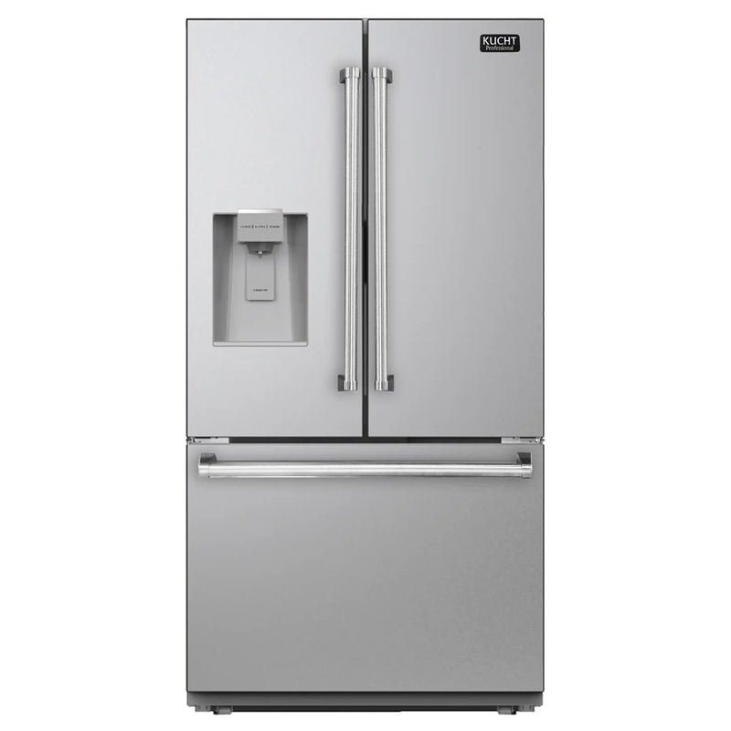 Kucht 3-Piece Appliance Package - 30-Inch Propane Gas Range with 4.2 Cu. Ft. Oven, 36-Inch Refrigerator with Water Dispenser, & Dishwasher in Stainless Steel