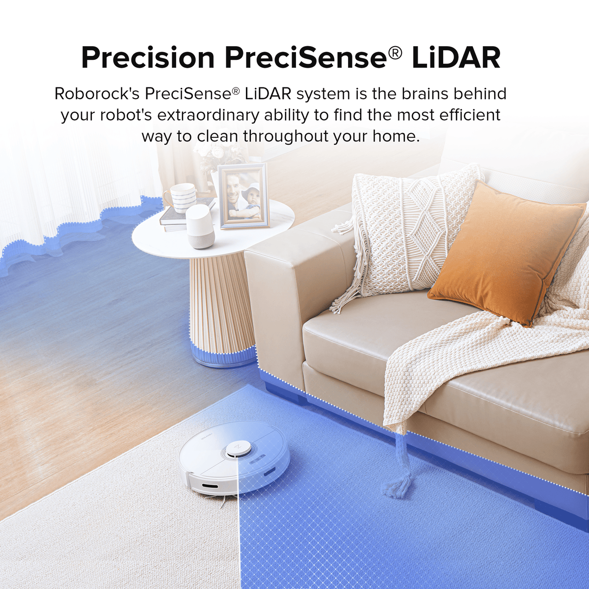 Robot vacuum and mop performing precision mapping with Lidar sensor on hardwood floor