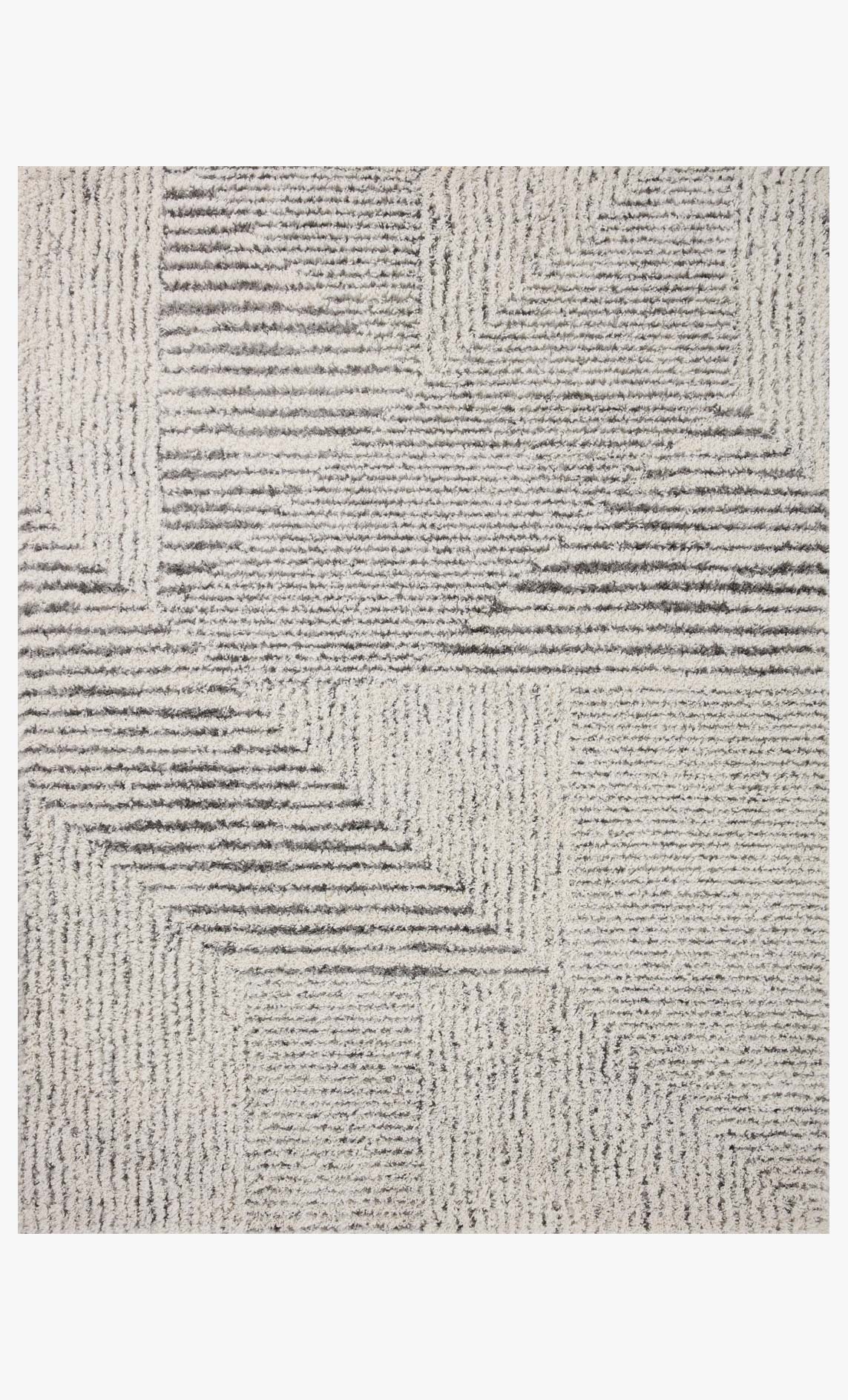 Ivory and grey geometric-pattern shag runner rug with crossed stripe design