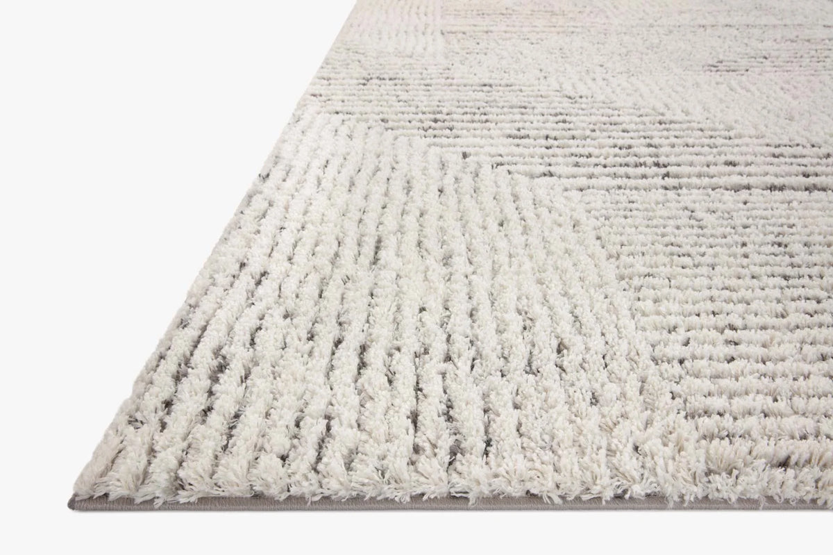 Ivory and grey shag runner rug with dense loop pile and subtle striped texture