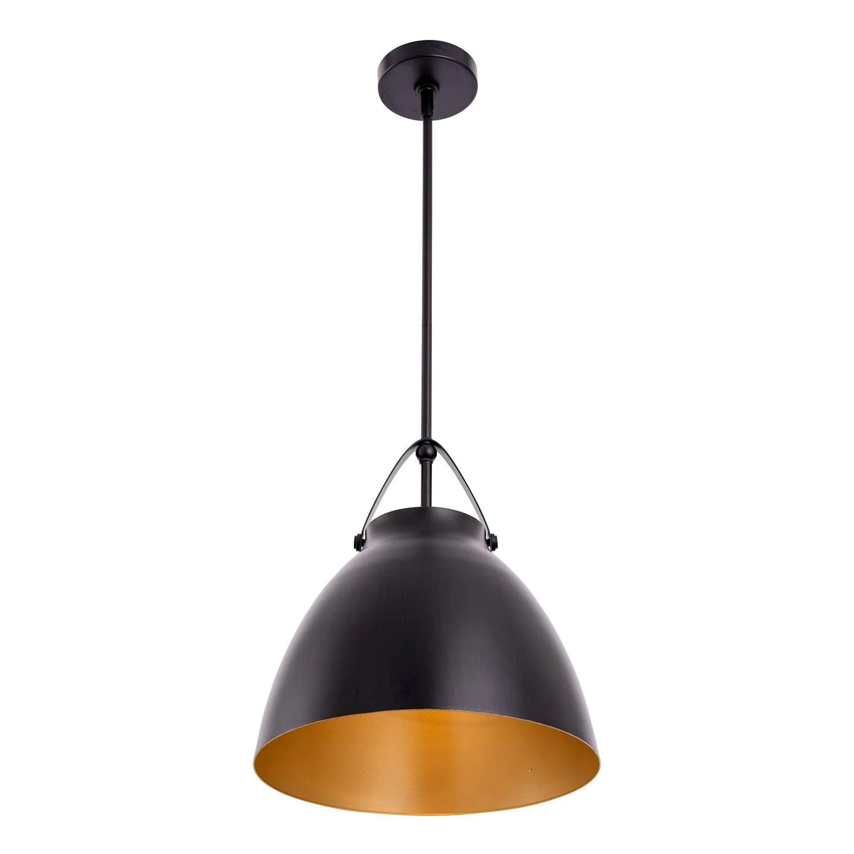 Modern metal island pendant light with black dome shade and gold underside