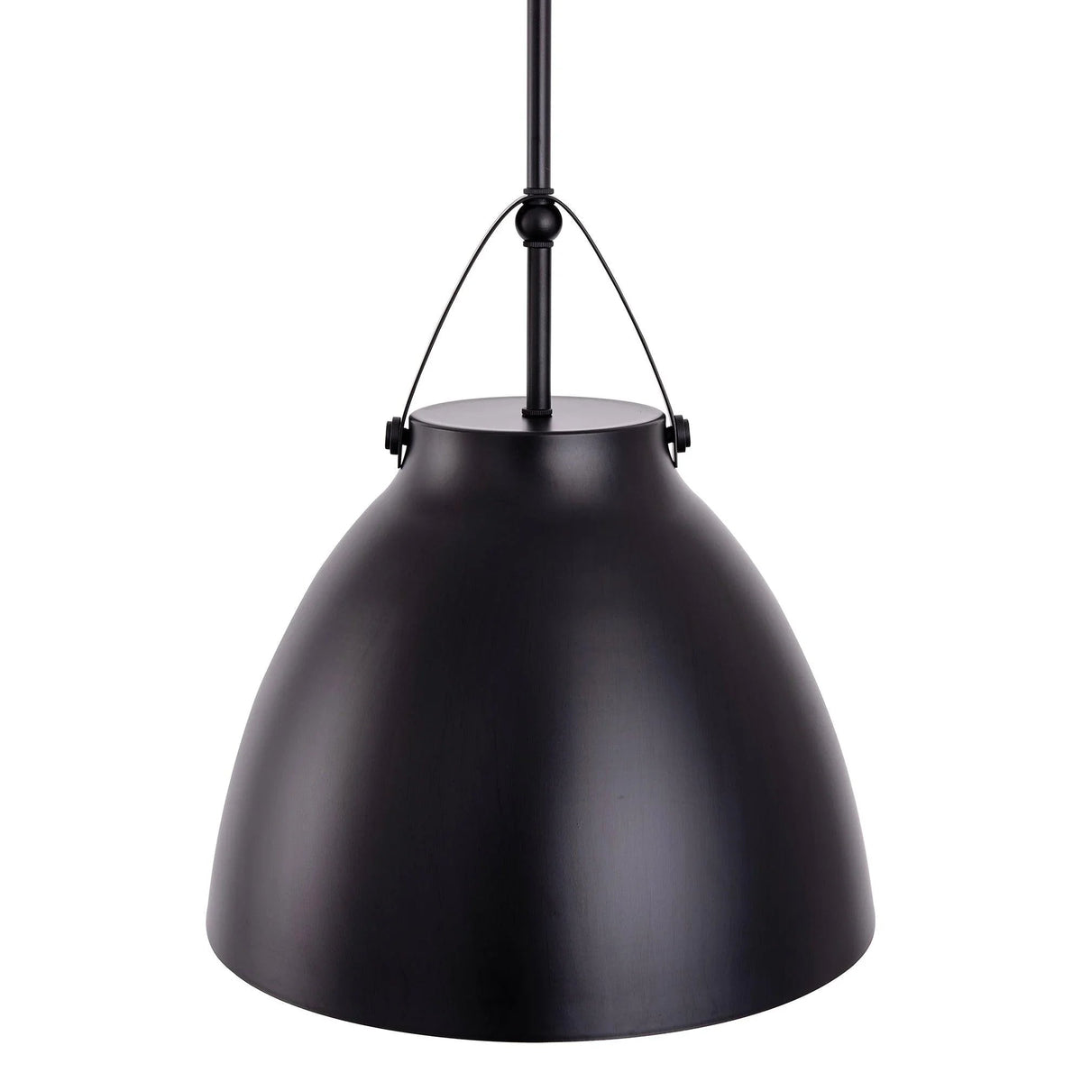 Black metal 1-light pendant with flared tapered dome shade and hanging stem