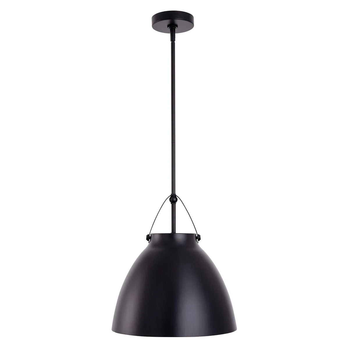 Black metal 1-light pendant light with tapered dome shade and ceiling mount
