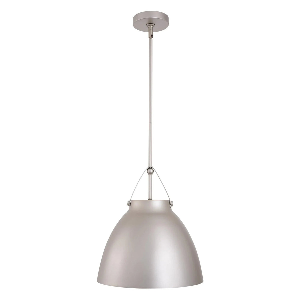 Modern metal island pendant light with white dome shade and matching metal stem