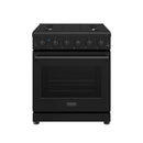 Black 30-inch propane range front view with cooktop burners and oven door
